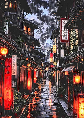 Rainy Night in a Japanese Alley