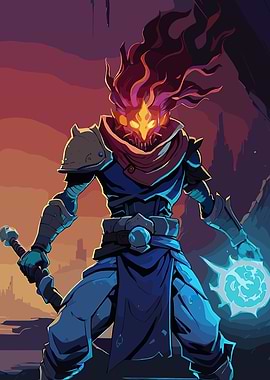 Dead Cells Character with Flaming Head