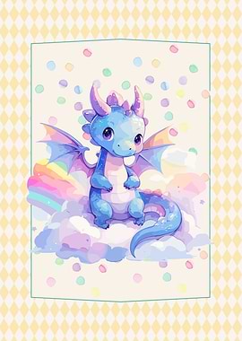 Cute Blue Dragon on Cloud