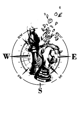 Chess Pieces and Compass Rose