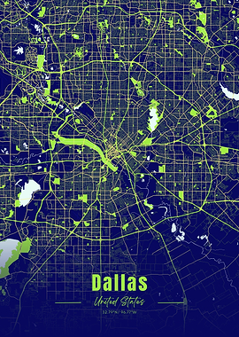 Dallas City Map - Neon Green