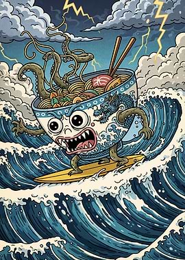 Surfing Ramen Bowl Monster