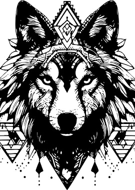 Wolf with Geometric Tribal Design