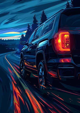 Black SUV on Road at Night