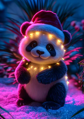 Christmas Panda with Lights and Hat