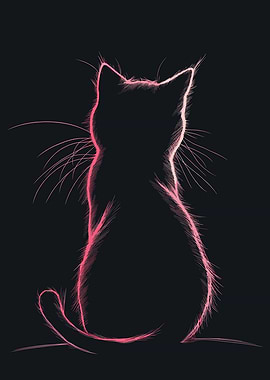 Pink Cat Silhouette on Black Background