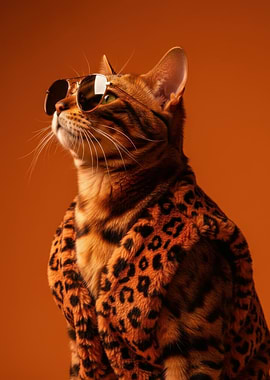 Cool Bengal Cat with Sunglasses and Coat