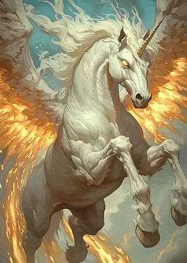 Majestic Winged Unicorn Golden Wings
