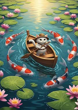 Cat Boat Koi Fish
