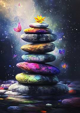 Stacked Stones with Flower