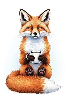 Fox enjoying a cup of coffee