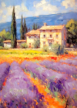 Lavender Field and Tuscan Villa Painting