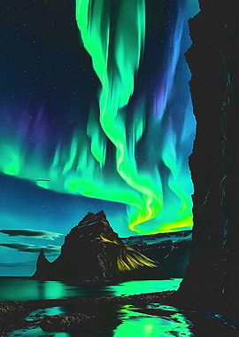Aurora Borealis over Mountain Landscape