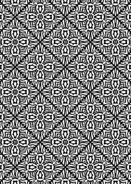 Symmetrical Botanical Mandala in Monochrome​​ Pattern