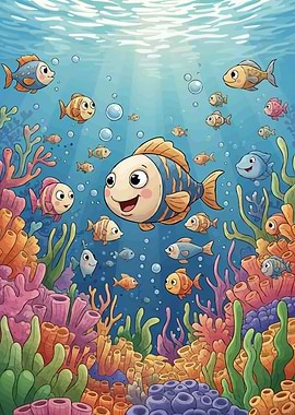 Cartoon Fish Coral Reef
