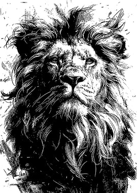 Lion Portrait - Black and White Art