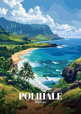 Polihale, Hawaii scenic landscape illustration