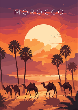 Morocco Desert Sunset Illustration