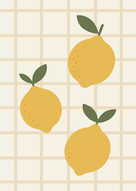 Three Lemons on a Grid Background