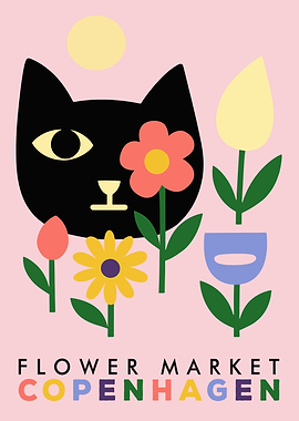 Flower Market Copenhagen Cat Art