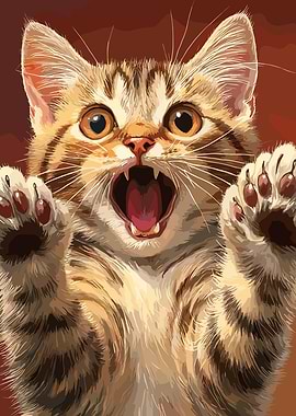 Surprised Cat Reaching Out