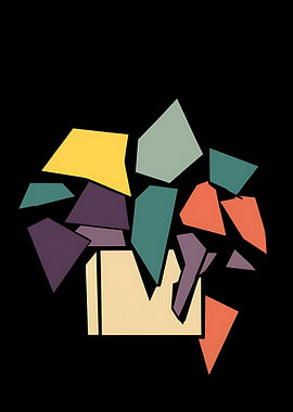 Abstract Geometric Flower Arrangement on Black