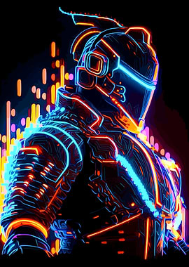 Neon Cyberpunk Warrior Portrait