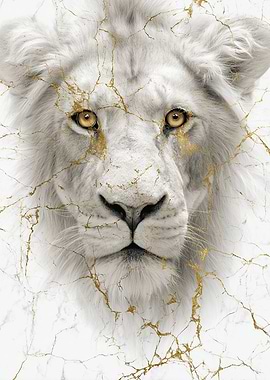 White Lion with Golden Cracks