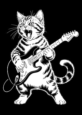 Rockstar Cat Playing Electric Guitar