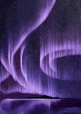 Purple Aurora Borealis Landscape Painting