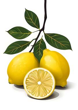 Lemons with Leaves Still Life