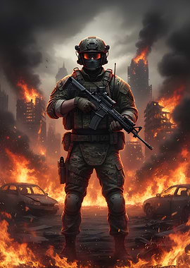 Soldier in Burning City