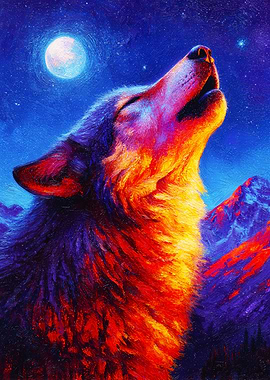Howling Wolf Under Moonlight Painting