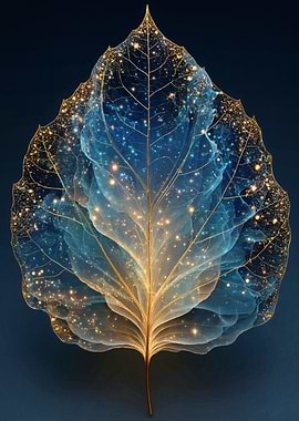 Abstract Leaf with Golden Sparkles