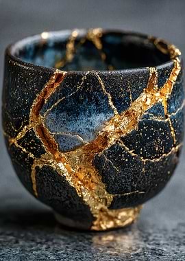 Kintsugi Tea Cup with Golden Cracks