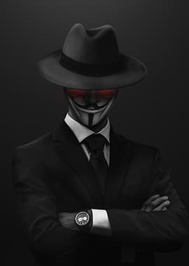 Anonymous figure in suit and mask
