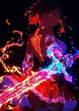 Anime Girl with Fiery Sword