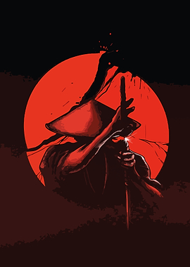red moon samurai warrior illustration