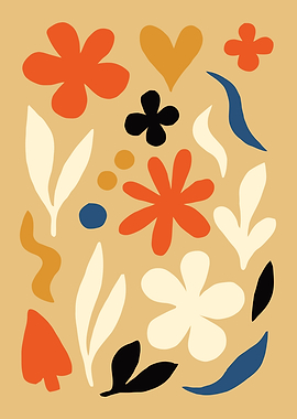 Abstract Floral Pattern on Beige Background