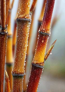 Bamboo stalks with water droplets