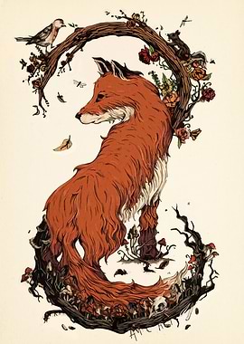 Fox and Forest Circle Illustration