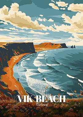 Vik Beach Iceland Travel Poster