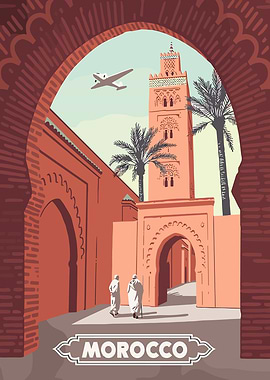 Morocco Travel Poster with Plane
