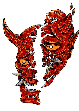 Broken Red Devil Face Illustration