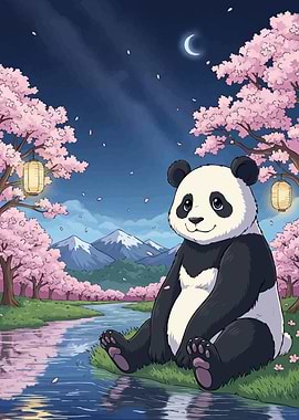 Panda Cherry Blossom River
