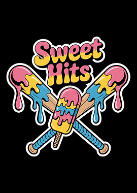 Sweet Hits Ice Cream colorful drip Baseball dripping paints Design