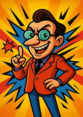 Cartoon Man with Pointed Finger