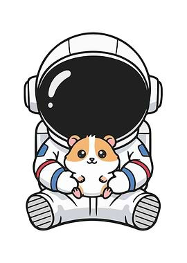 Astronaut with Hamster Cartoon Illustration