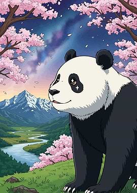 Panda Cherry Blossom Landscape