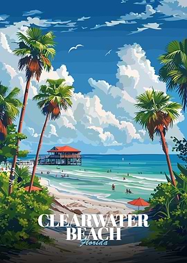 Clearwater Beach, Florida, Travel Poster